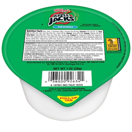Kelloggs Kellogg's Reduced Sugar Whole Grain Apple Jacks Cereal 1 oz., PK96 3800078787